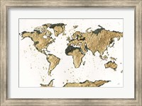 Framed World Map Gold Leaf