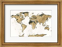Framed World Map Gold Leaf