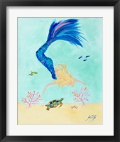 Framed 'Mermaid and Sea Turtle I' border=