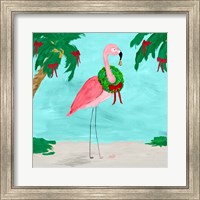 Framed 'Fa La La La Flamingo Holiday I' border=