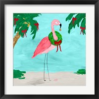 Framed 'Fa La La La Flamingo Holiday I' border=