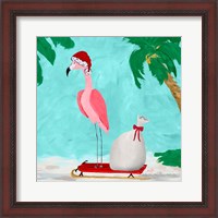 Framed 'Fa La La La Flamingo Holiday II' border=