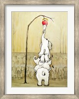 Framed Whimsical Elephants with Red Apple
