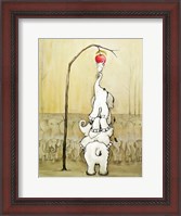 Framed Whimsical Elephants with Red Apple
