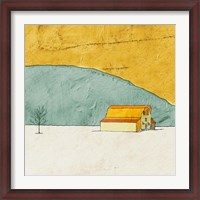 Framed Teal and Yellow Barn