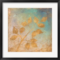 Framed Gold Leaves on Blues I