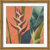 Framed Heliconias with Leaves on Orange