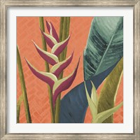 Framed Heliconias with Leaves on Orange
