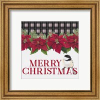 Framed 'Chickadee Christmas Red II Merry Christmas' border=