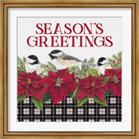 Framed Chickadee Christmas Red IV Seasons Greetings