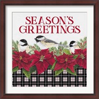 Framed Chickadee Christmas Red IV Seasons Greetings