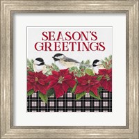 Framed 'Chickadee Christmas Red IV Seasons Greetings' border=