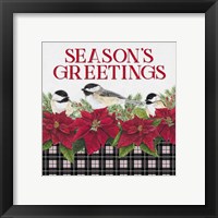 Framed 'Chickadee Christmas Red IV Seasons Greetings' border=