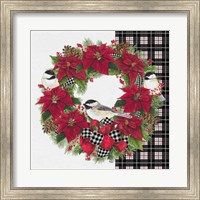 Framed Chickadee Christmas Red V Wreath