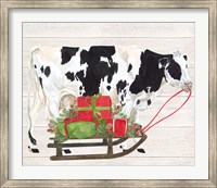 Framed Christmas on the Farm I Cow with Sled