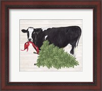 Framed Christmas on the Farm II Cow with Tree