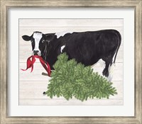 Framed Christmas on the Farm II Cow with Tree