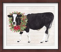 Framed Christmas on the Farm III Cow with Wreath