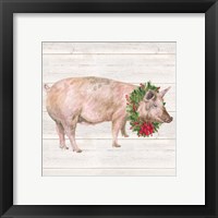 Framed 'Christmas on the Farm IV Pig' border=