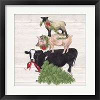 Framed 'Christmas on the Farm VI Trio Facing left' border=