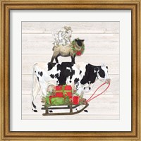 Framed Christmas on the Farm VII Trio Facing right
