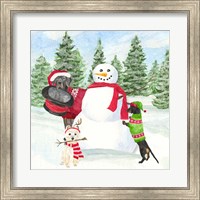 Framed 'Dog Days of Christmas I Building Snowman' border=