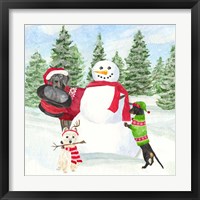 Framed 'Dog Days of Christmas I Building Snowman' border=