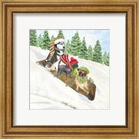 Framed 'Dog Days of Christmas III Sledding' border=