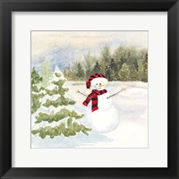 Framed Snowman Wonderland II Red Black Santa Hat