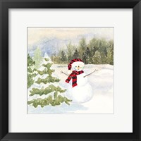 Framed 'Snowman Wonderland II Red Black Santa Hat' border=