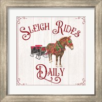 Framed 'Vintage Christmas Signs V-Sleigh Rides' border=