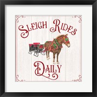 Framed 'Vintage Christmas Signs V-Sleigh Rides' border=