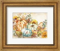 Framed Watercolor Harvest Pumpkin landscape