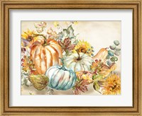 Framed Watercolor Harvest Pumpkin landscape