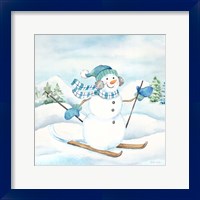 Framed 'Let it Snow Blue Snowman III' border=