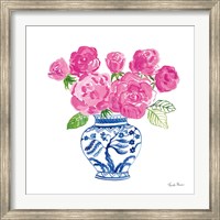 Framed Chinoiserie Roses on White I