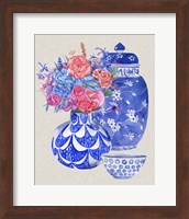 Framed 'Delft Blue Vases I' border=