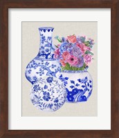 Framed 'Delft Blue Vases II' border=