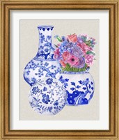 Framed 'Delft Blue Vases II' border=