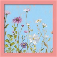 Framed 'Wild Flowers on Cerulean II' border=