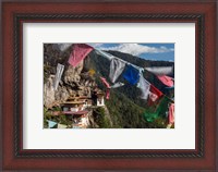 Framed Bhutan, Paro Prayer Flags Fluttering At The Cliff's Edge Across From Taktsang Monastery, Or Tiger's Nest