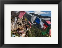 Framed Bhutan, Paro Prayer Flags Fluttering At The Cliff's Edge Across From Taktsang Monastery, Or Tiger's Nest