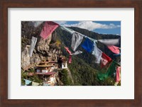 Framed Bhutan, Paro Prayer Flags Fluttering At The Cliff's Edge Across From Taktsang Monastery, Or Tiger's Nest