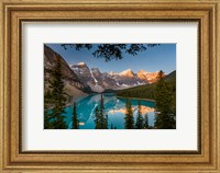 Framed Alberta, Banff National Park, Moraine Lake At Sunrise