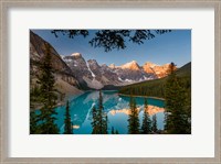 Framed Alberta, Banff National Park, Moraine Lake At Sunrise