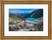 Framed British Columbia, Meltwater Stream Flows Past Wildflowers Into Upper Joffre Lake