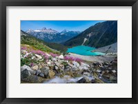 Framed British Columbia, Meltwater Stream Flows Past Wildflowers Into Upper Joffre Lake
