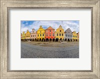 Framed Czech Republic, Telc Panoramic Of Colorful Houses On Main Square