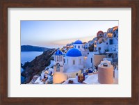 Framed Greece, Santorini, Oia Sunset On Coastal Town
