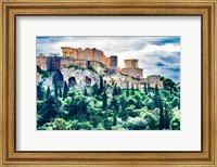 Framed Acropolis, Green Trees, Hill From Agora Temple Of Athena Nike Propylaea, Athens, Greece